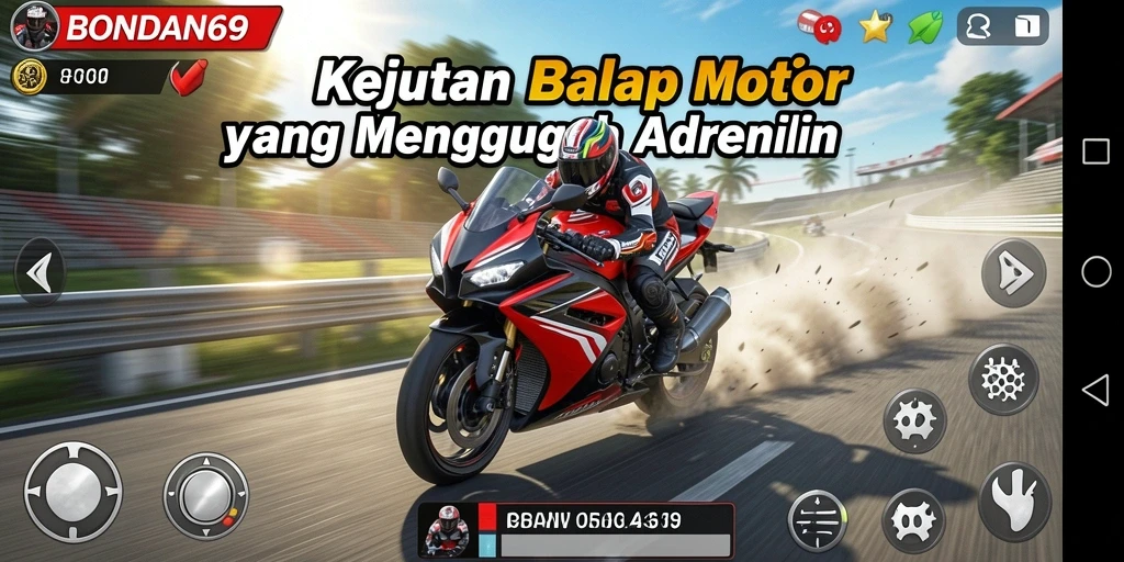 Gameplay mendebarkan dalam BONDAN69 dengan balapan motor yang seru.