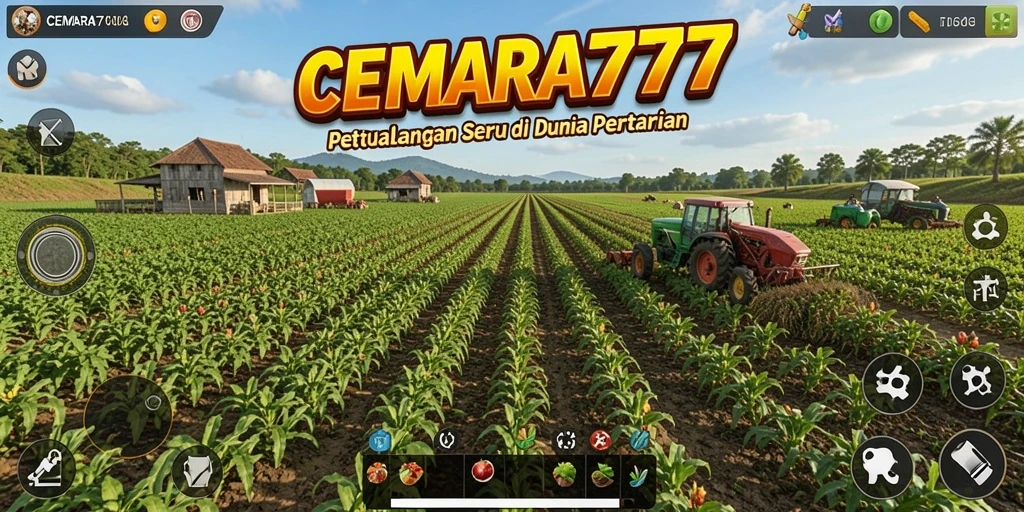 Tampilan gameplay CEMARA777 dengan ladang pertanian yang subur.