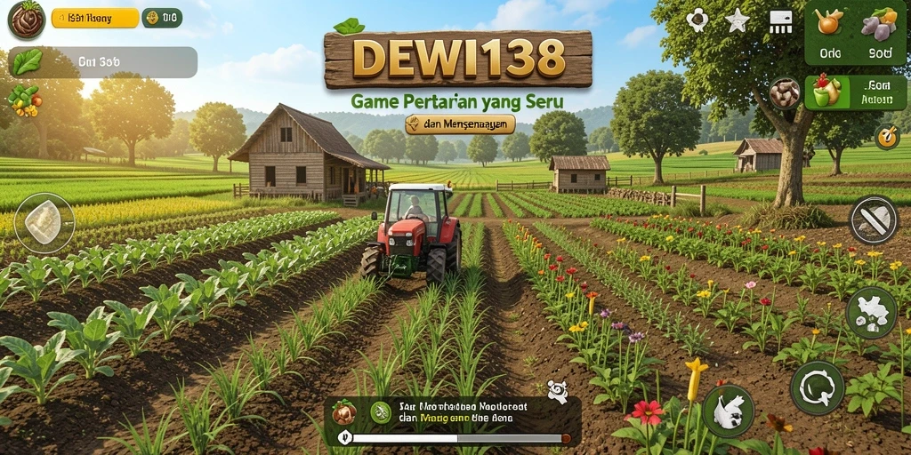 Tampilan gameplay DEWI138 menunjukkan petani yang sedang bercocok tanam.