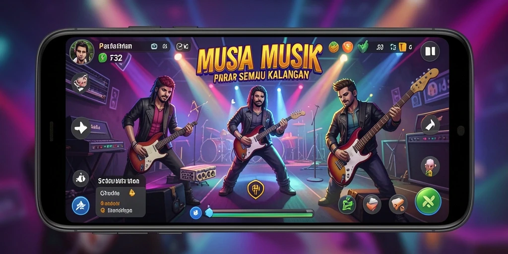 Tangkapan layar permainan F32 menampilkan pengalaman bermain musik yang mendebarkan.
