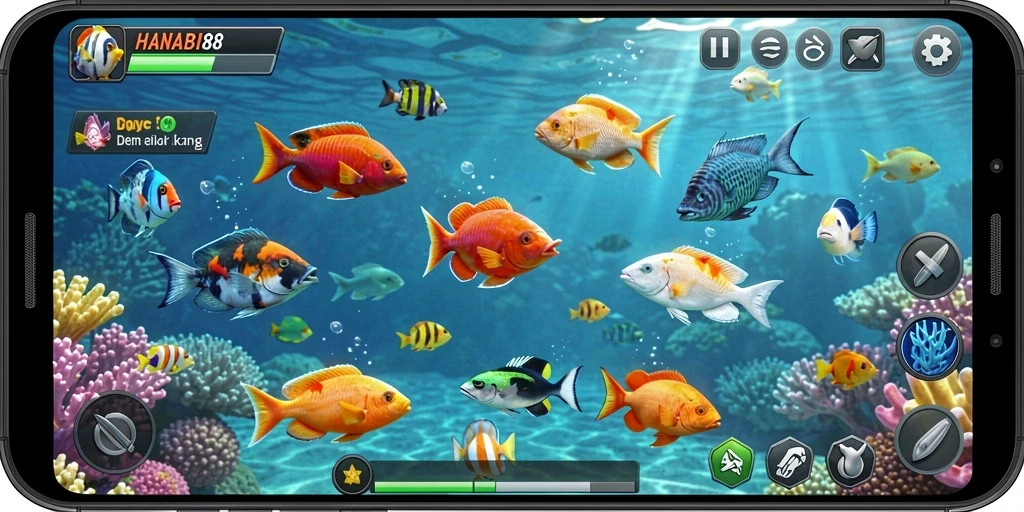 Tampilan gameplay menarik dari game Tembak Ikan HANABI88.