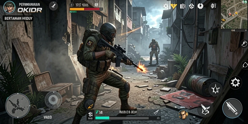 Tampilan gameplay OKIDR menunjukkan aksi bertahan hidup yang seru.
