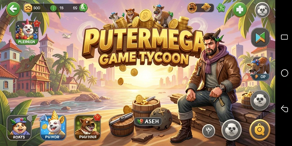 Tampilan gameplay seru dari PUTERMEGA yang menantang strategi bisnis Anda.