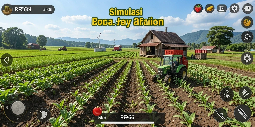 Screenshot gameplay RP66 yang menampilkan kebun hijau subur.