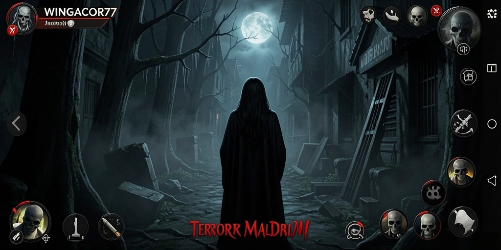 Tangkapan layar gameplay WINGACOR77 dengan suasana Horror mencekam.